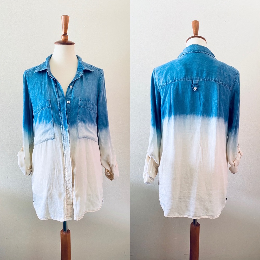 BKE red Blue Off White Dip Dye Button Up Zip Side